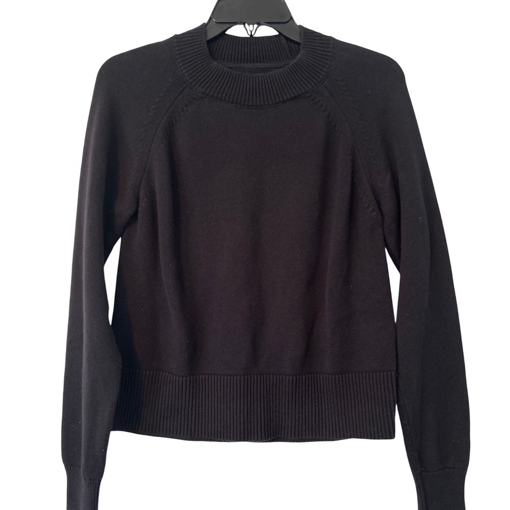 Daily Ritual Mens Black 100% Cotton Raglan Long Sleeve Crewneck Sweater Small